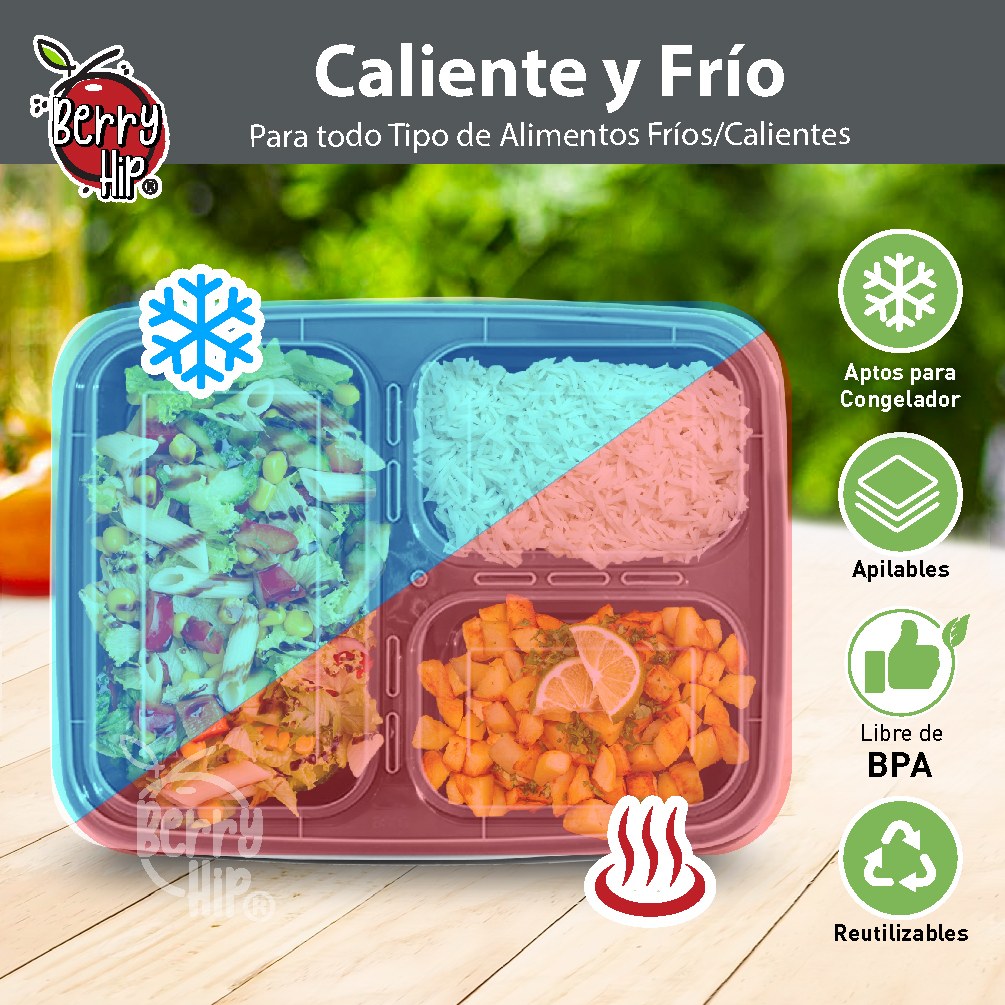 24 Contenedores Reutilizables para Alimentos, Tipo Bento Rectangular con Divisiones Berry Hip 946 ml (32 oz)