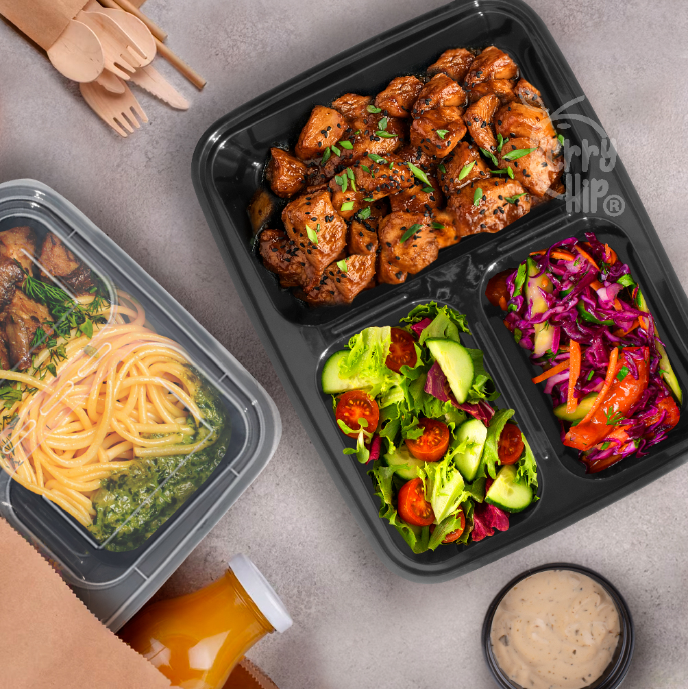 24 Contenedores Reutilizables para Alimentos, Tipo Bento Rectangular con Divisiones Berry Hip 946 ml (32 oz)