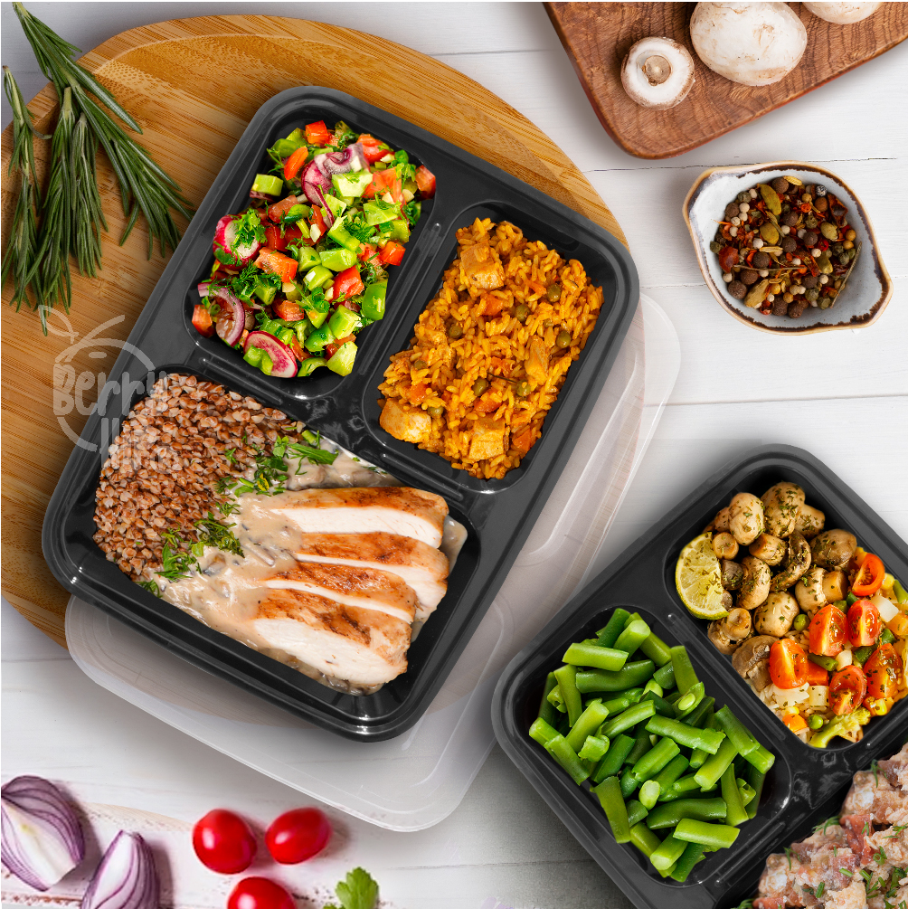 24 Contenedores Reutilizables para Alimentos, Tipo Bento Rectangular con Divisiones Berry Hip 710 ml (24 oz)