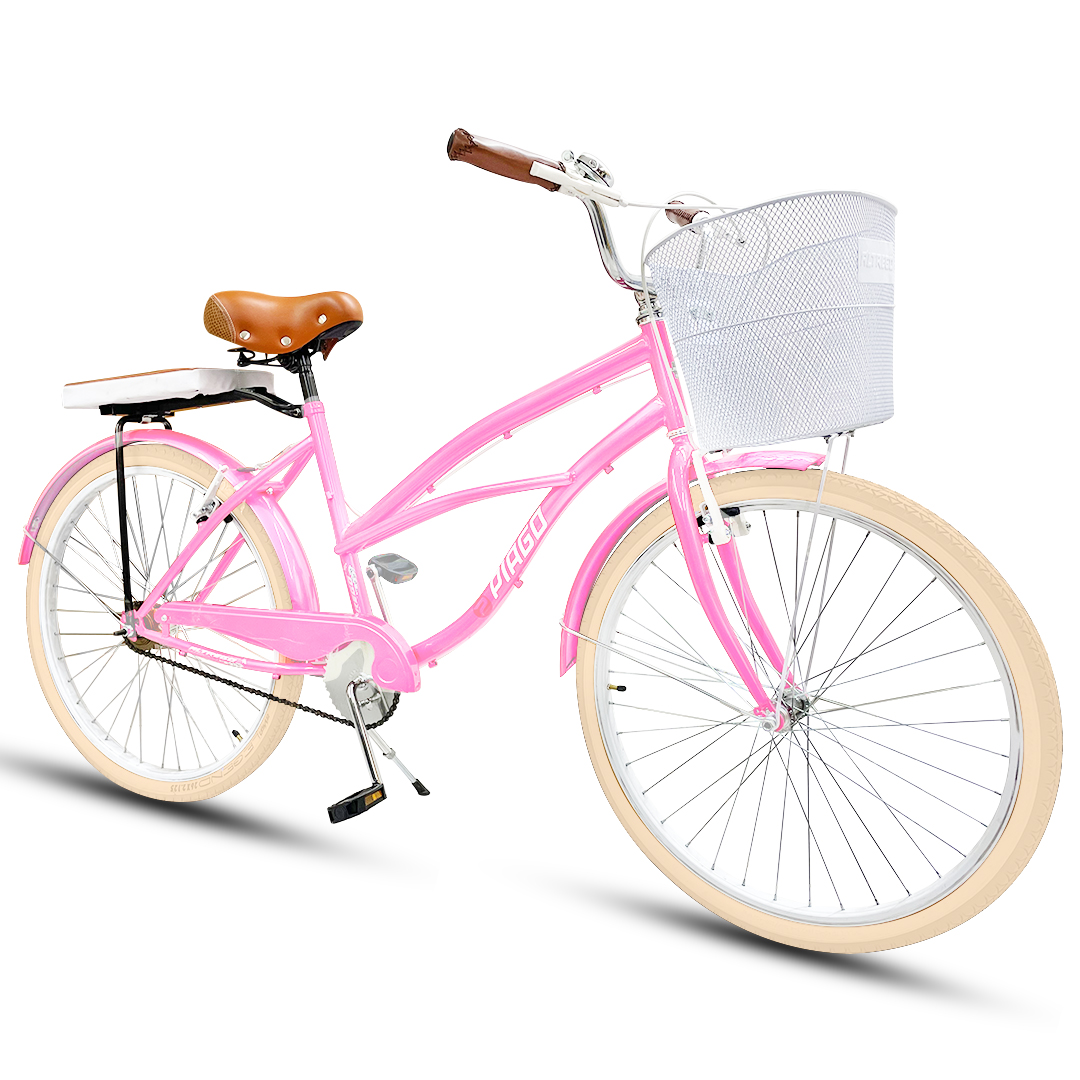 PIAGO Bicicleta R26 Ubrana Cruisier con Canastilla Y Salpicaderas Mujer (Rosa Bajito)
