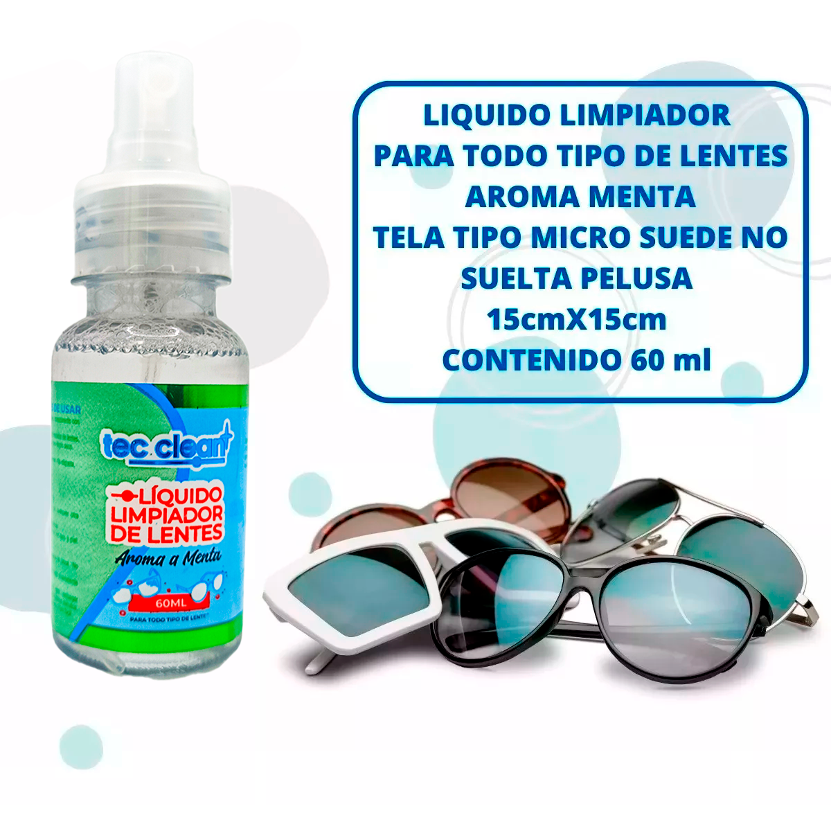 Líquido Para Limpiar Lentes Pantalla Celular 60ml 2 Piezas Tec Clean