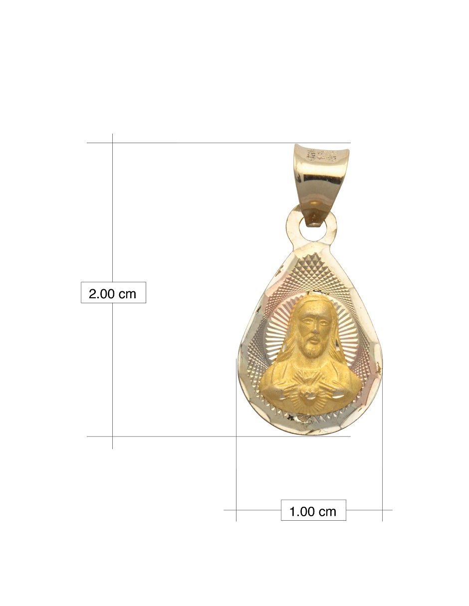 Dije Medalla Oro 14K Horoz Gota Sagrado Corazon S1051.