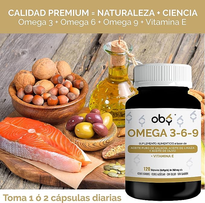 Suplemento Triple Omega OBY 3 6 9 con Vitamina E - 120 Capsulas