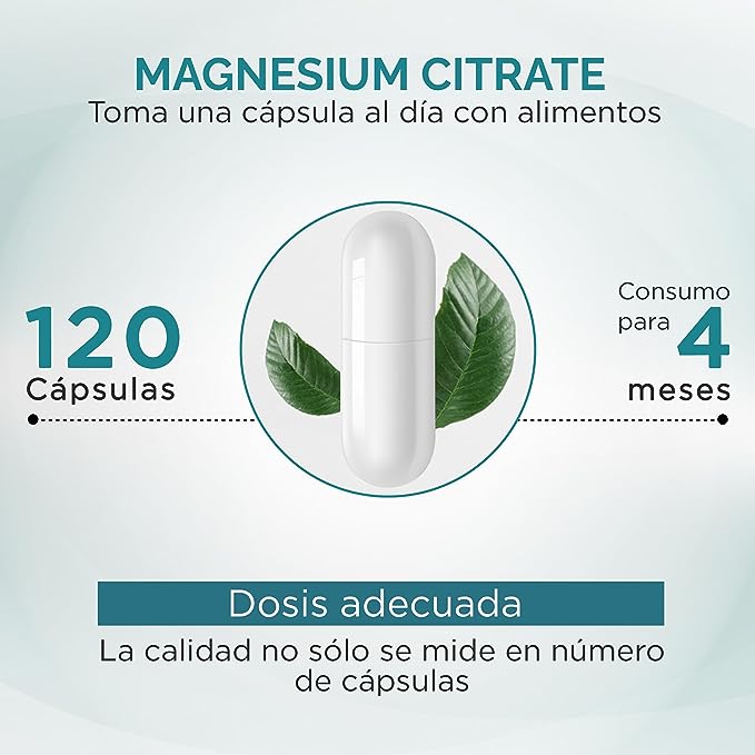 OBY MAGNESIUM CITRATE | Citrato de Magnesio y Citrato De Potasio - 120 Cápsulas para hasta 4 meses | Combinación de Ingredientes Naturales Citrato de Magnesio y Potasio capsulas 