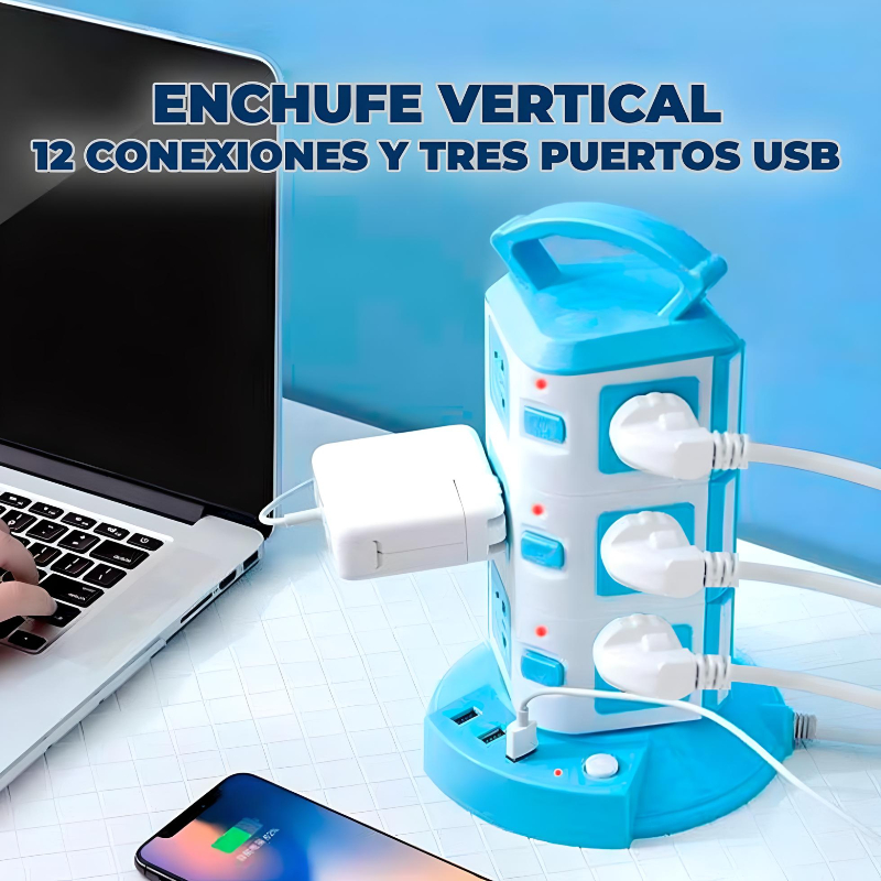 Torre Multi Contacto 3 Puertos Usb 5V 2.1A Enchufe Mexico
