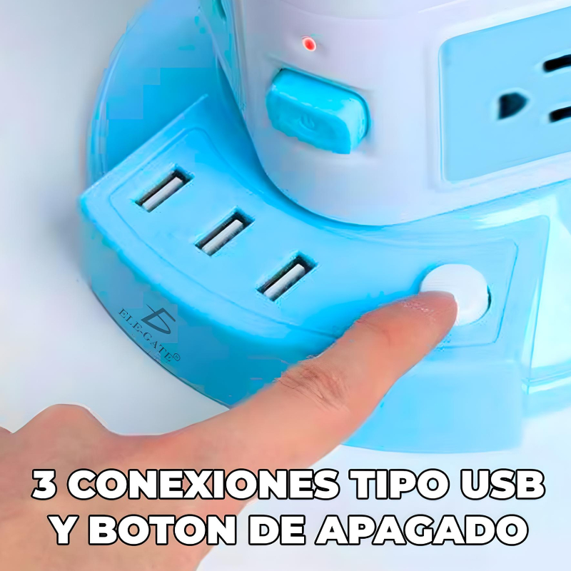 Torre Multi Contacto 3 Puertos Usb 5V 2.1A Enchufe Mexico