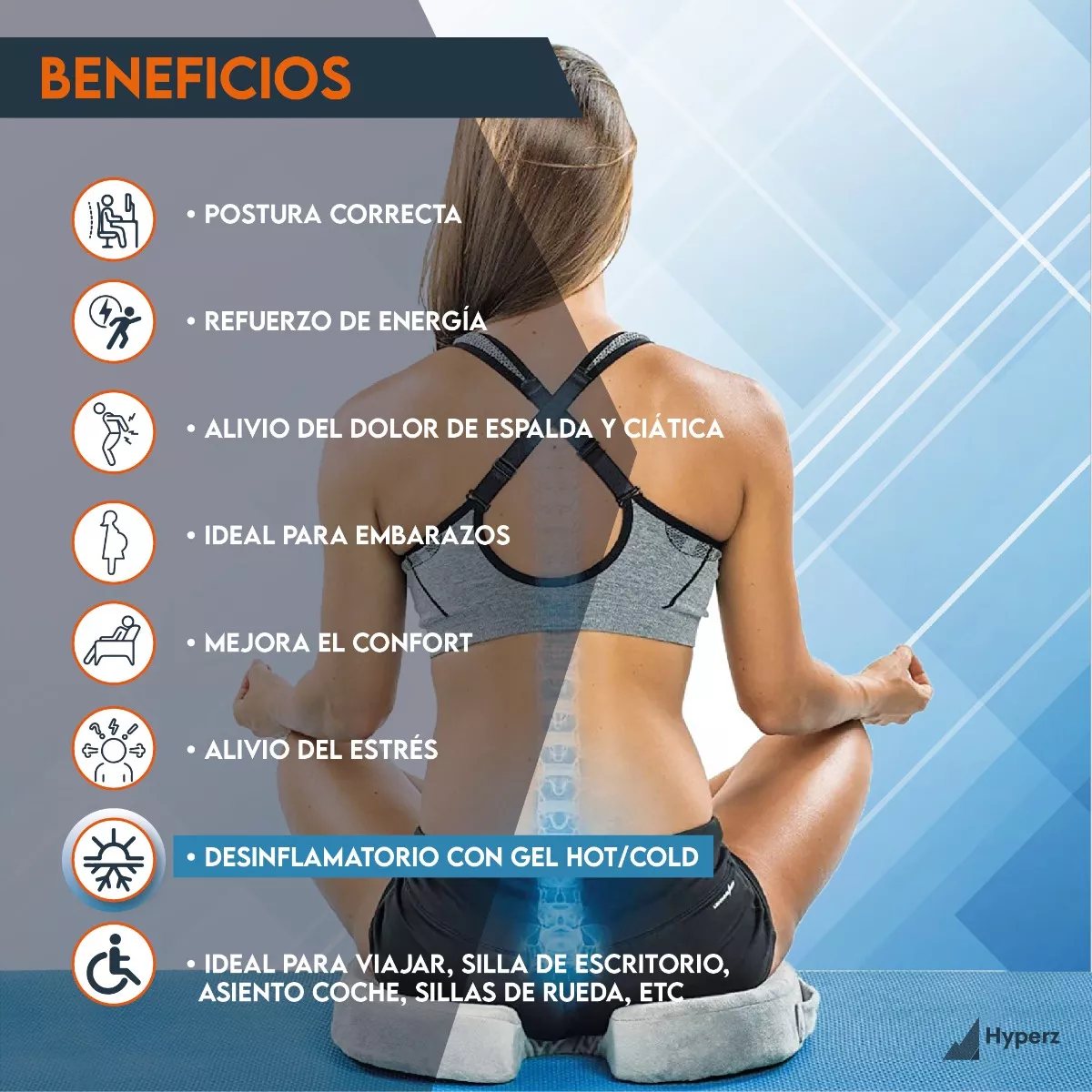 Cojín De Gel Asiento Ortopedico Ergonómico Lumbar Para Silla