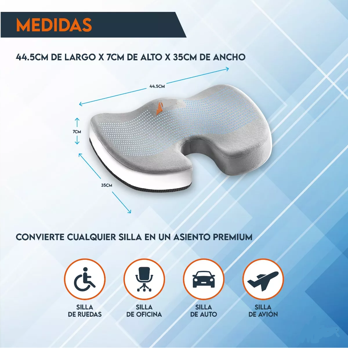 Cojín De Gel Asiento Ortopedico Ergonómico Lumbar Para Silla