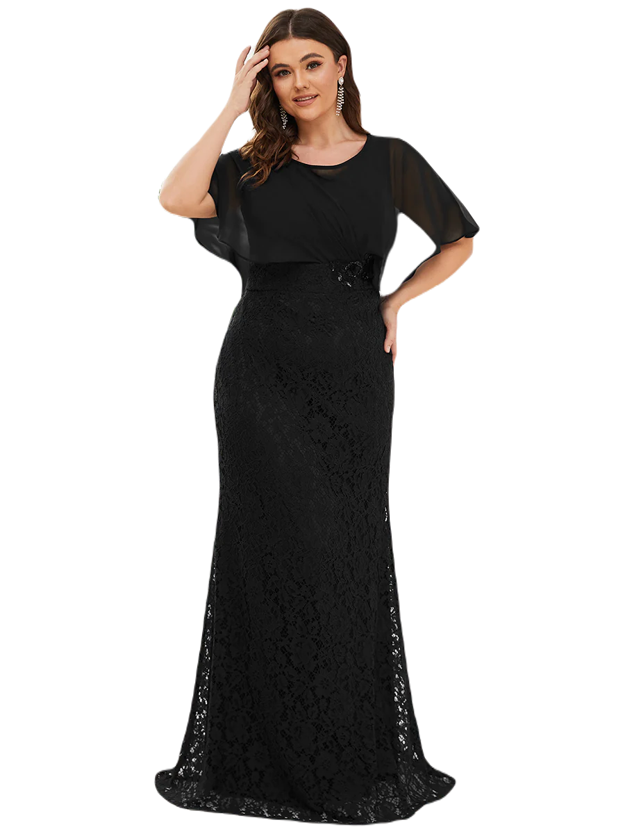 Vestido Elegante de Fiesta Largo Negro Corte Sirena Capita con Olanes Curvy T Ch a Talla Extra