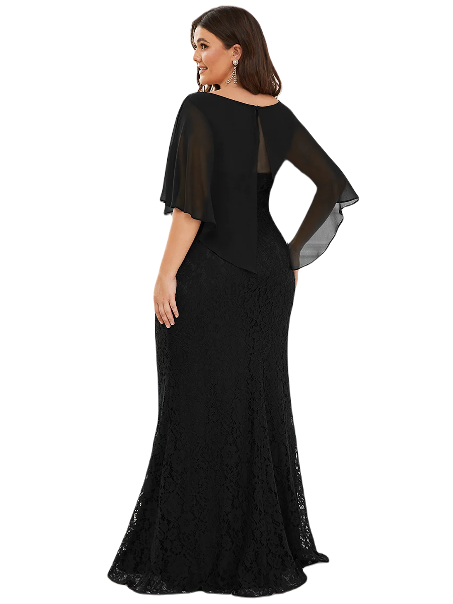 Vestido Elegante de Fiesta Largo Negro Corte Sirena Capita con Olanes Curvy T Ch a Talla Extra