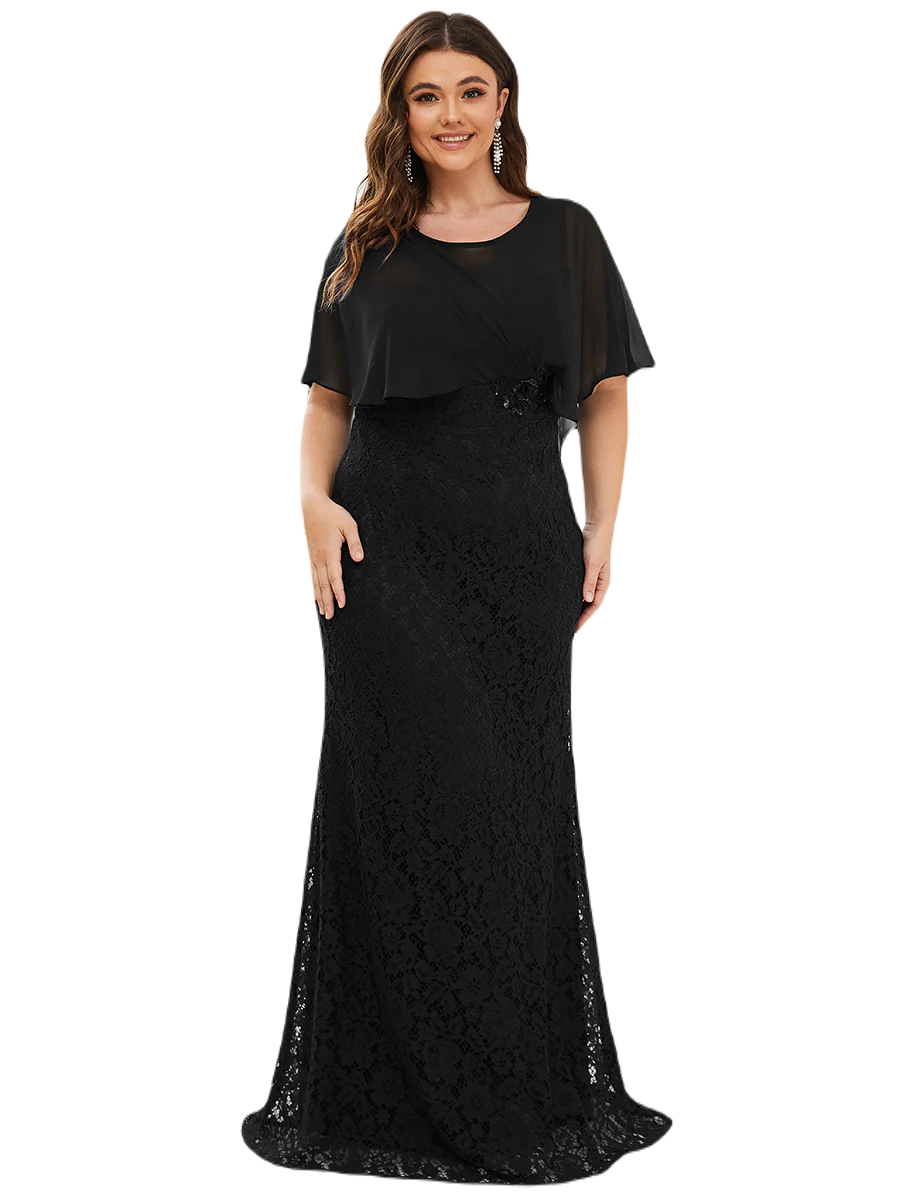 Vestido Elegante de Fiesta Largo Negro Corte Sirena Capita con Olanes Curvy T Ch a Talla Extra