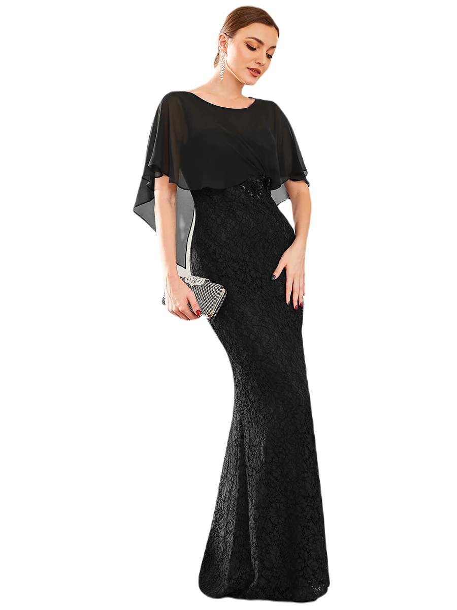Vestido Elegante de Fiesta Largo Negro Corte Sirena Capita con Olanes Curvy T Ch a Talla Extra