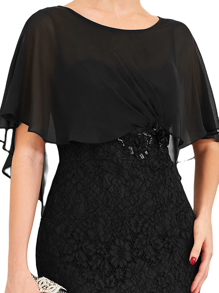 Vestido Elegante de Fiesta Largo Negro Corte Sirena Capita con Olanes Curvy T Ch a Talla Extra