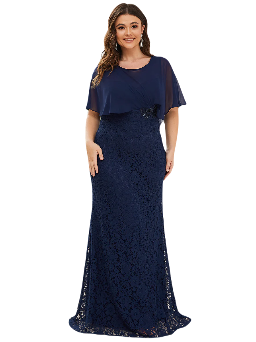 Vestido Elegante de Fiesta Largo Azul Marino Corte Sirena Capita con Olanes Curvy T Ch a Talla Extra