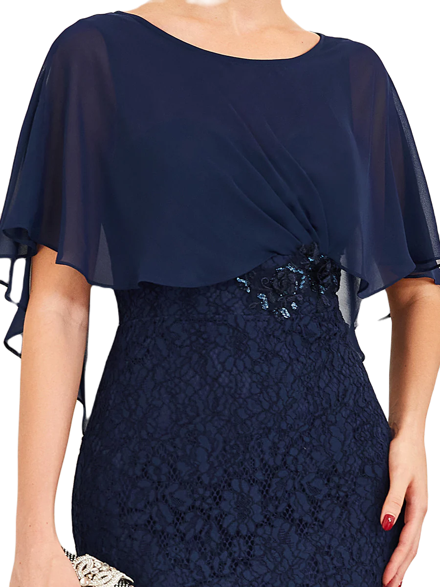 Vestido Elegante de Fiesta Largo Azul Marino Corte Sirena Capita con Olanes Curvy T Ch a Talla Extra