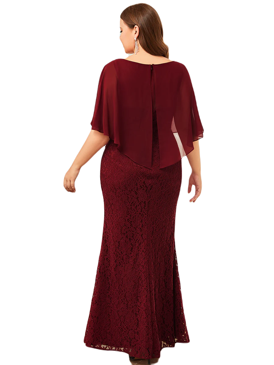 Vestido Elegante de Fiesta Largo Guinda Vino Corte Sirena Capita con Olanes Curvy T Ch a Talla Extra