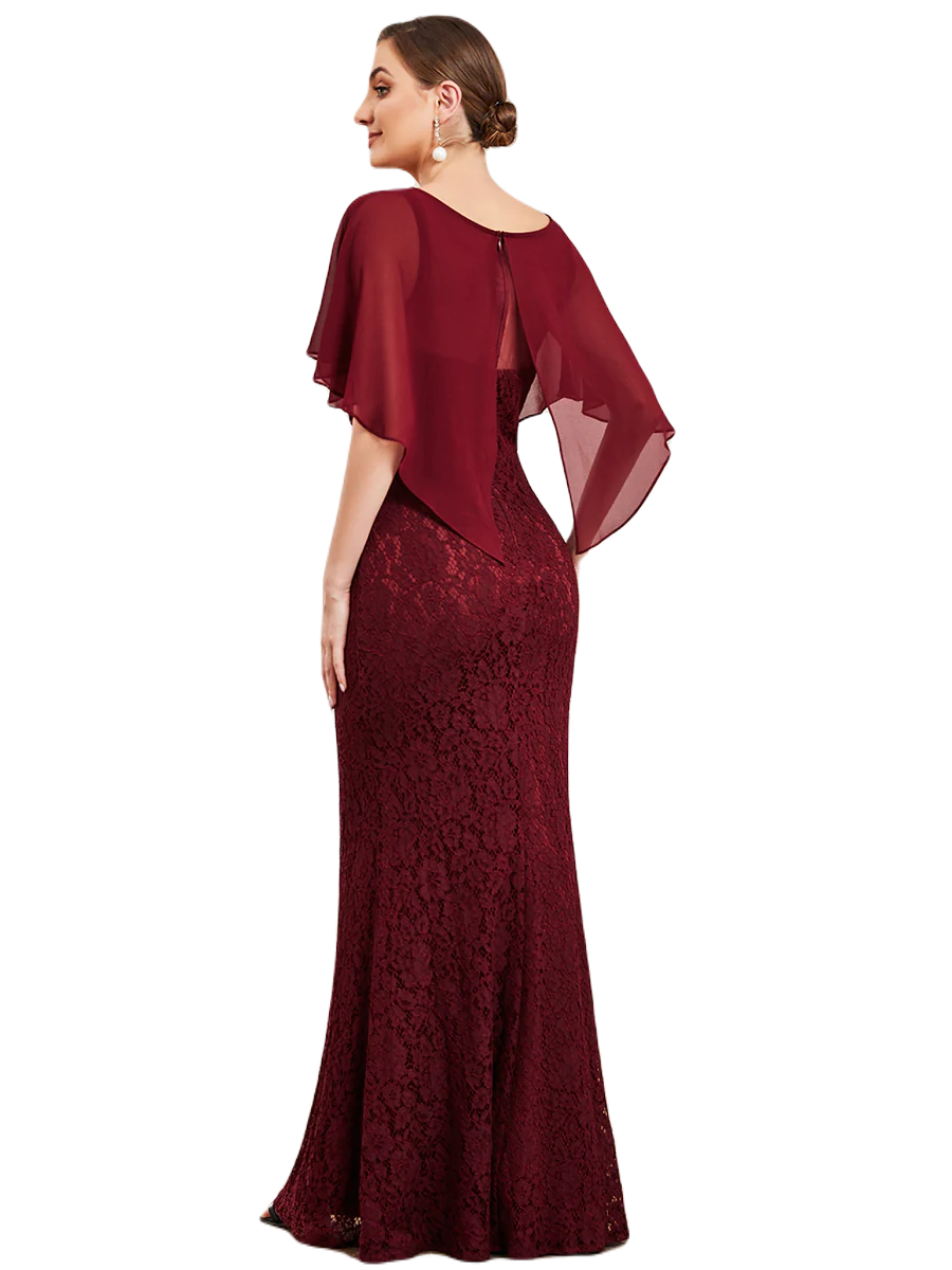 Vestido Elegante de Fiesta Largo Guinda Vino Corte Sirena Capita con Olanes Curvy T Ch a Talla Extra