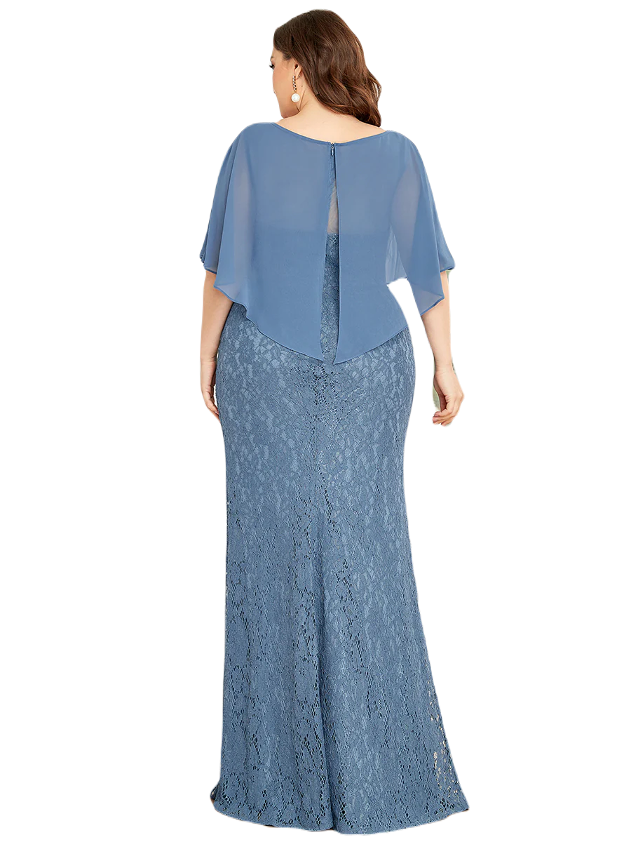 Vestido Elegante de Fiesta Largo Azul Acero Corte Sirena Capita con Olanes Curvy T Ch a Talla Extra