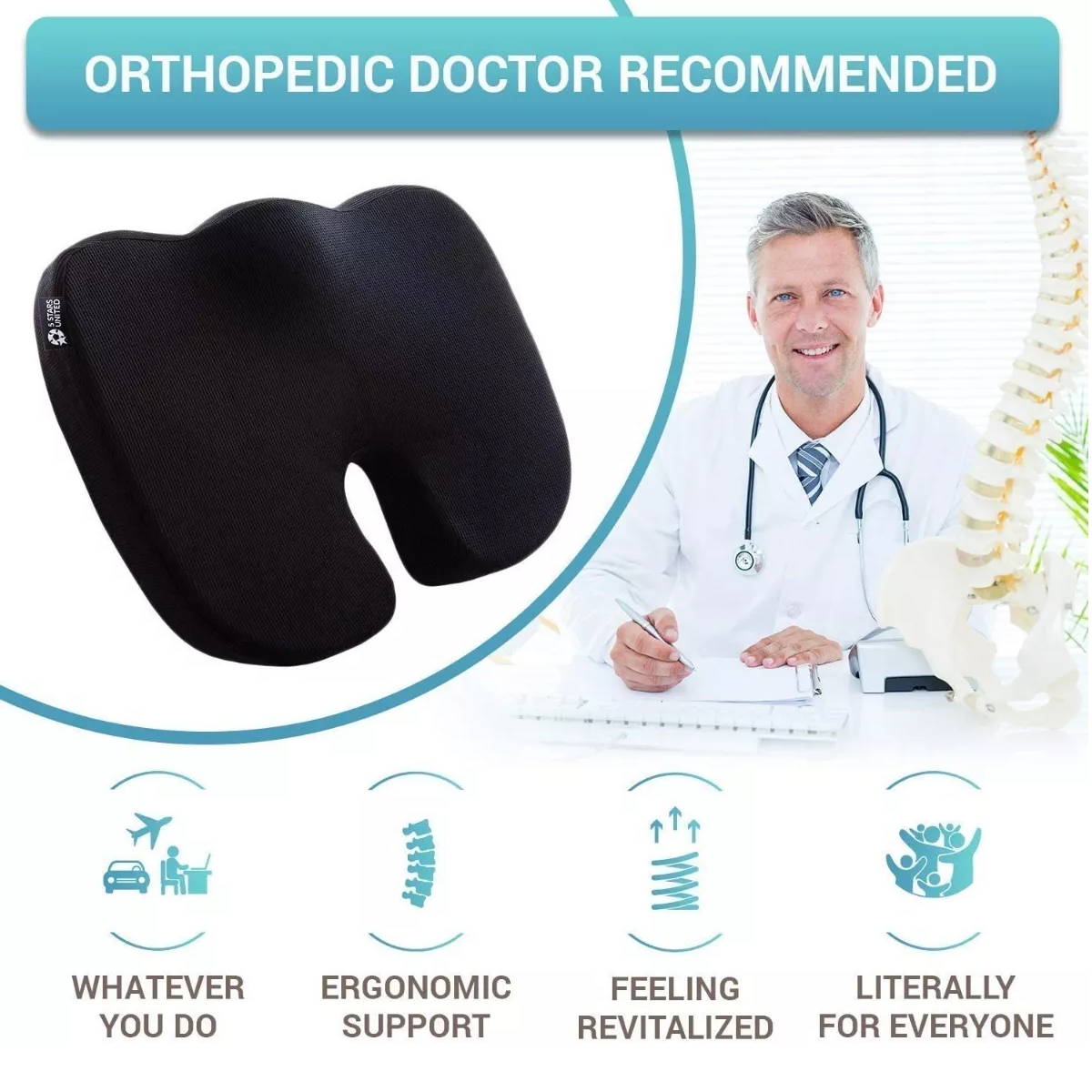 Cojín De Espuma Viscoelástica Para Coxis Para Auto Y Silla