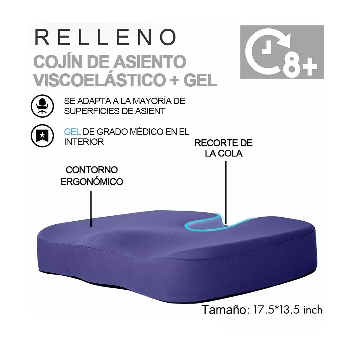 Cojín Ergonómico Ortopédico De Gel Para Asiento De Oficina
