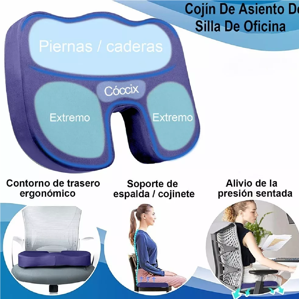 Asiento Cojin Gel Ortopedico Transpirable Para Auto Oficina Casa