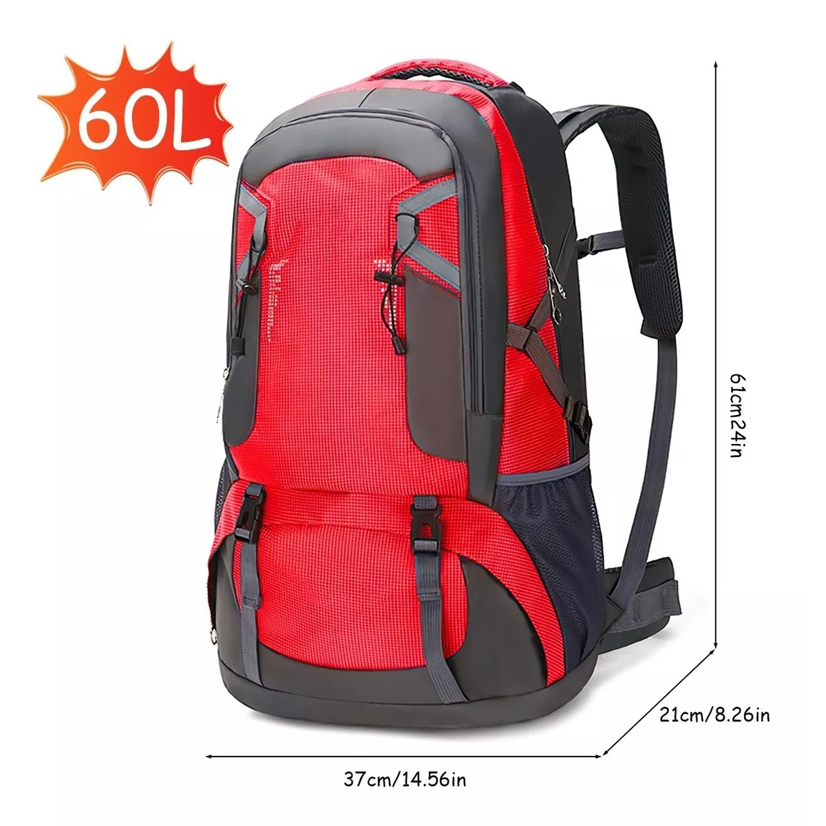 Mochila Senderismo Impermeable 60l Para Campismo Montañismo Rojo