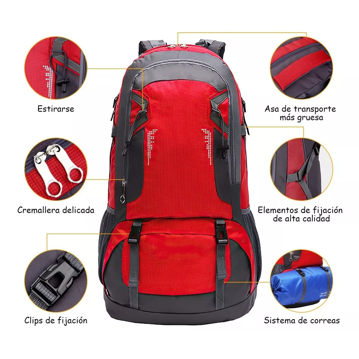 Mochila Senderismo Impermeable 60l Para Campismo Montañismo Rojo