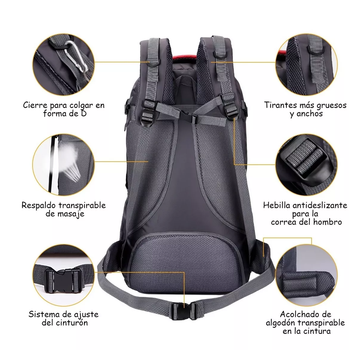 Mochila Senderismo Impermeable 60l Para Campismo Montañismo Rojo