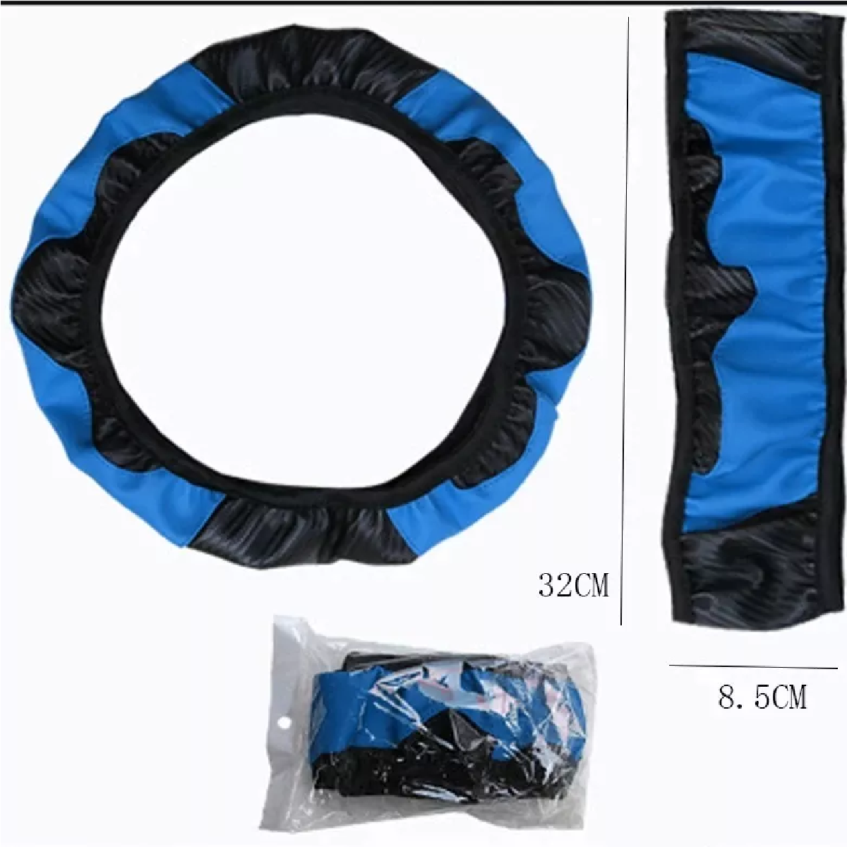 Funda Cubre Volante Deportivo Protector Antiderrapante Auto Azul y Negro