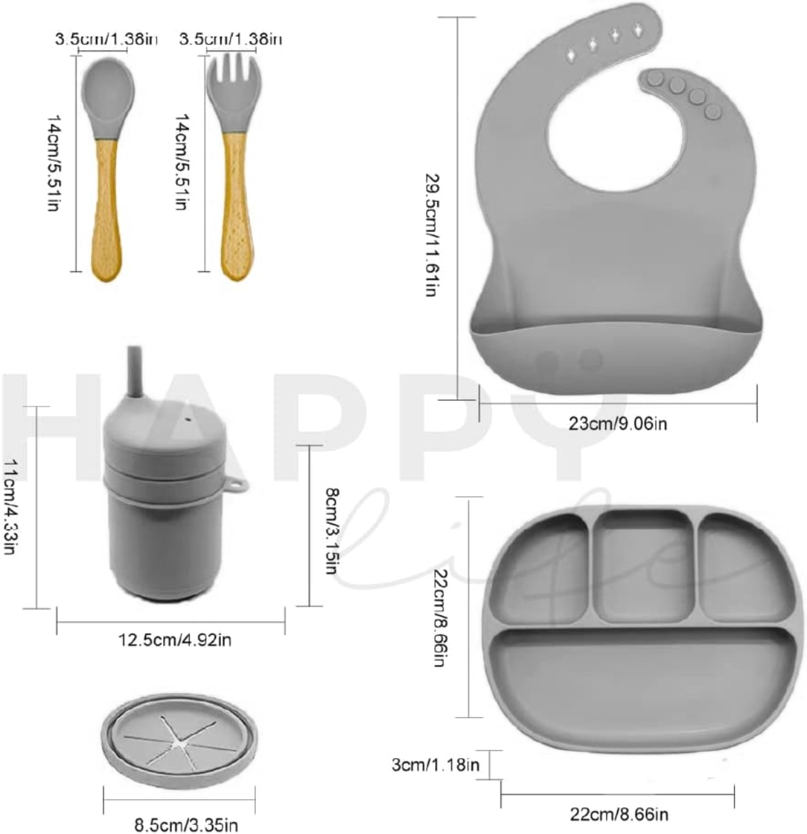 Set comida para bebe de silicona vaso plato cubiertos babero SIN BPA.