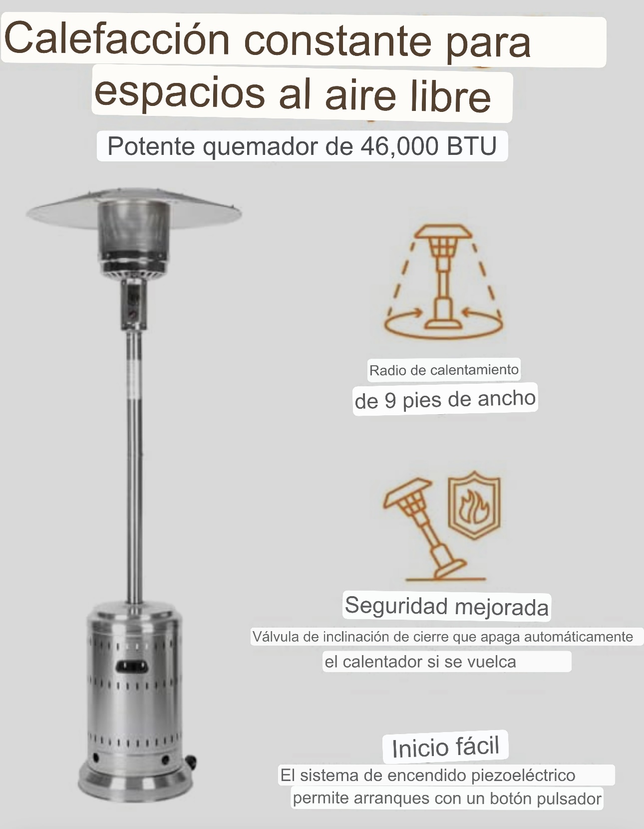 Calentador De Gas Para Exterior Acero Inoxidable