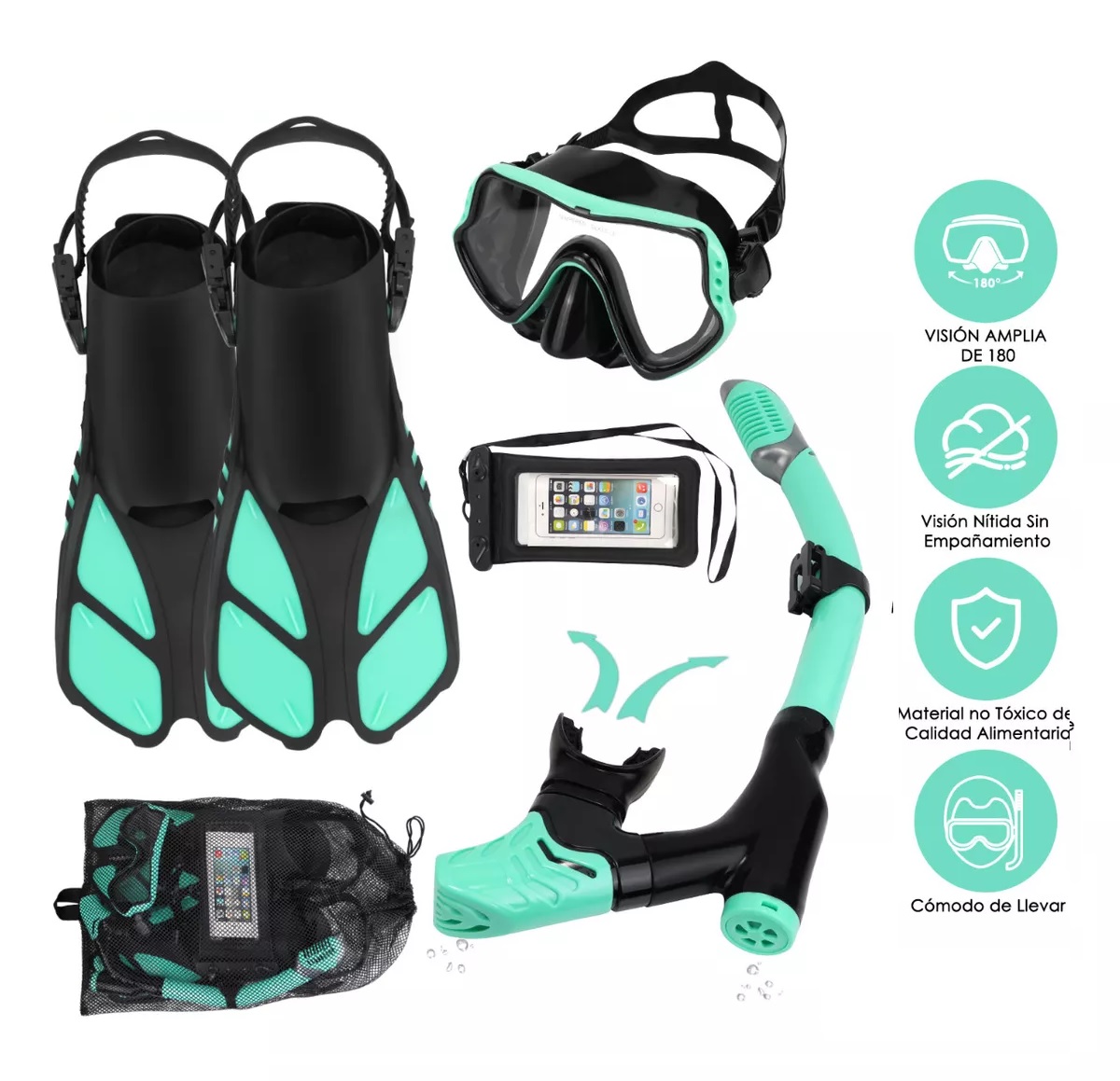 Juego De Snorkel Con Máscara Gafas, Buceo Esnórquel, Aletas