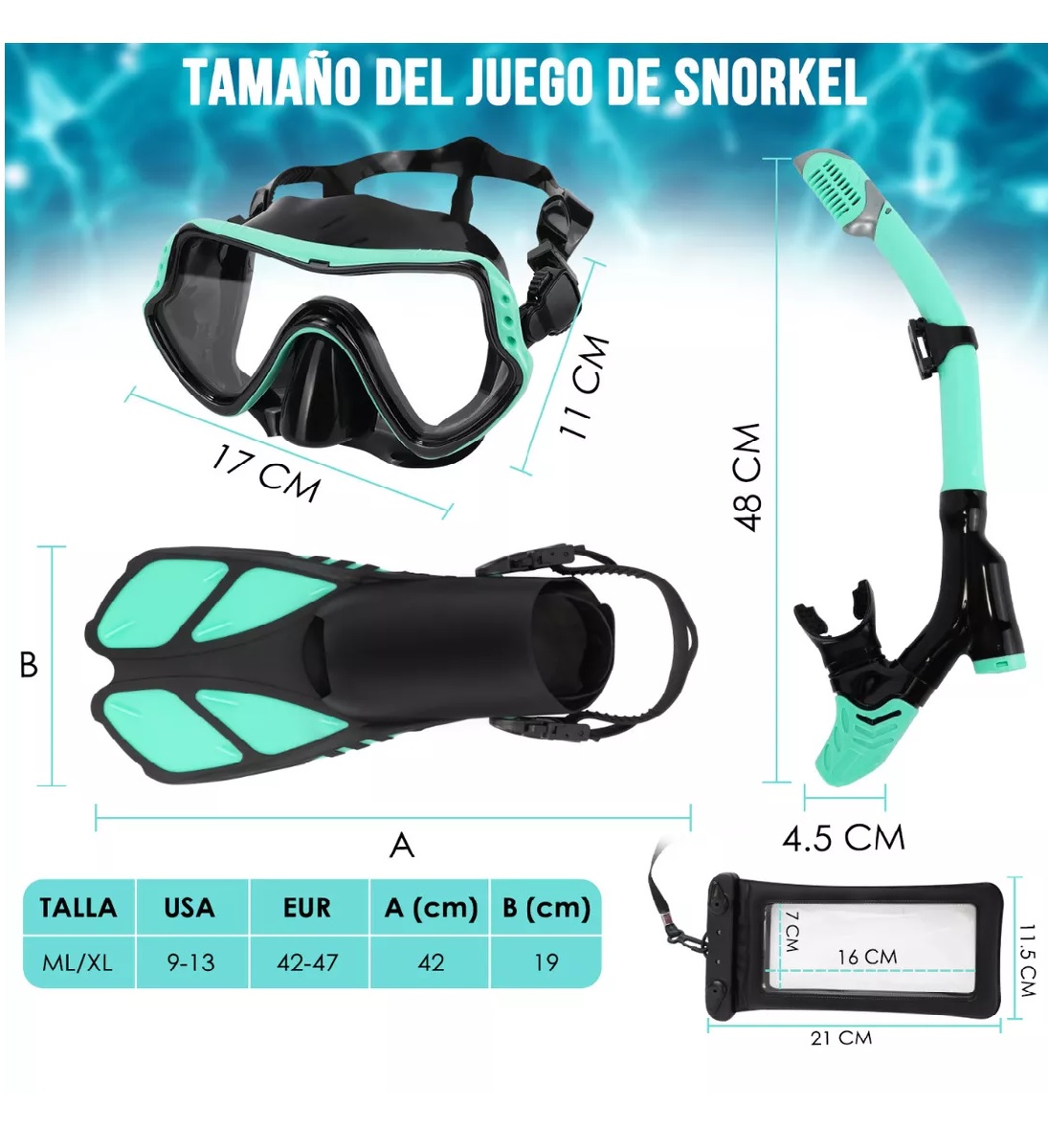 Juego De Snorkel Con Máscara Gafas, Buceo Esnórquel, Aletas