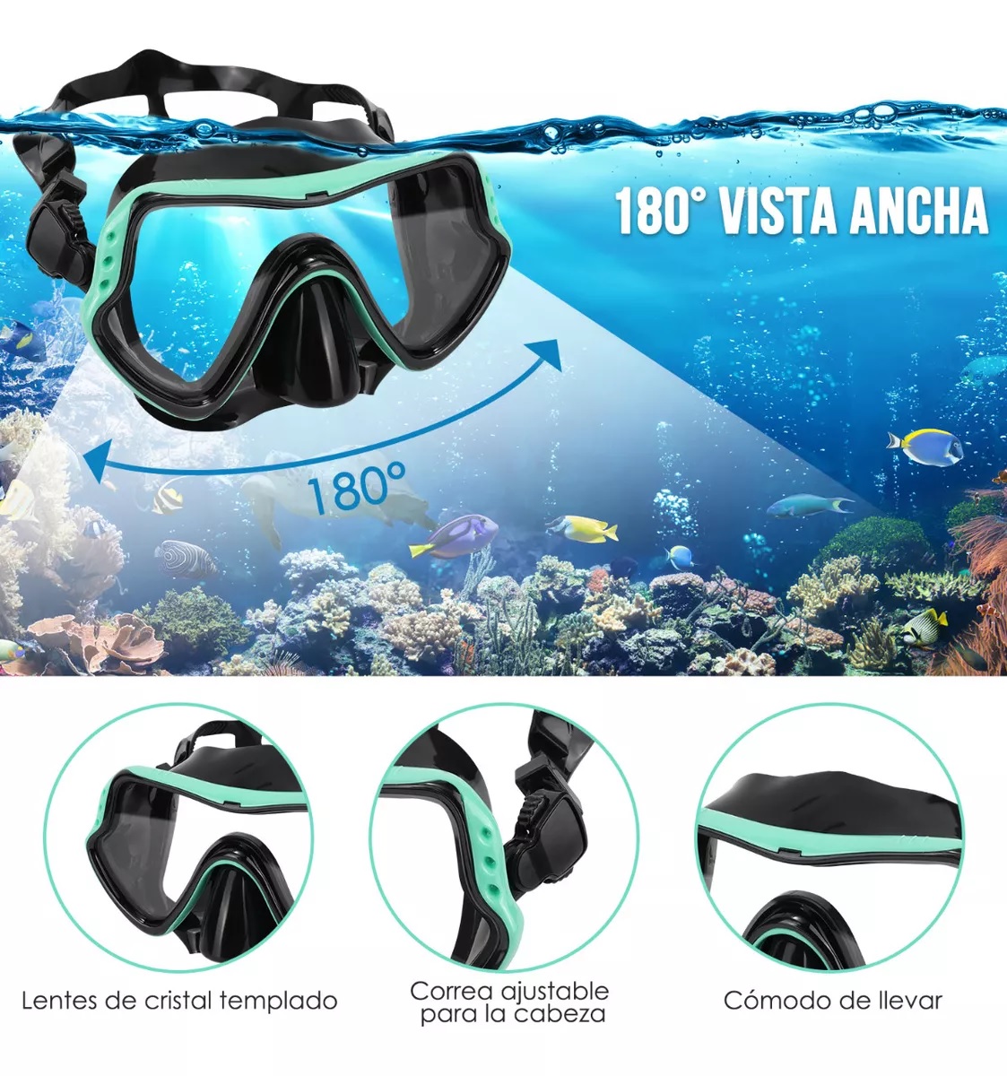 Juego De Snorkel Con Máscara Gafas, Buceo Esnórquel, Aletas