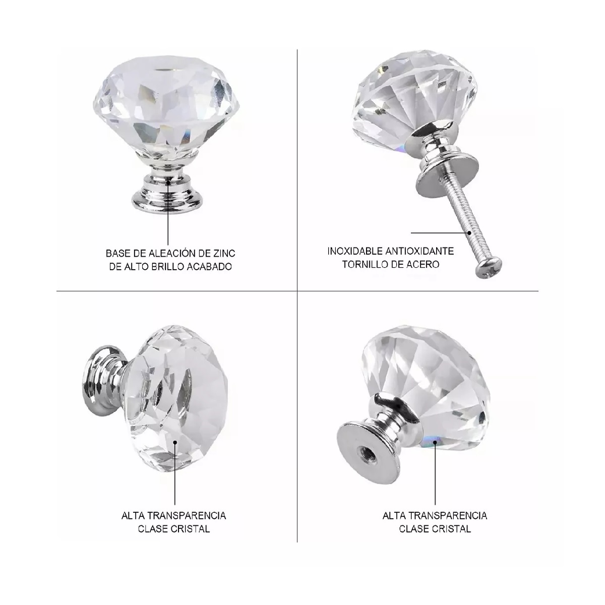 Set Pomo Tirador De Cajón De Cristal Perilla Manijas 30mm, 20pzs