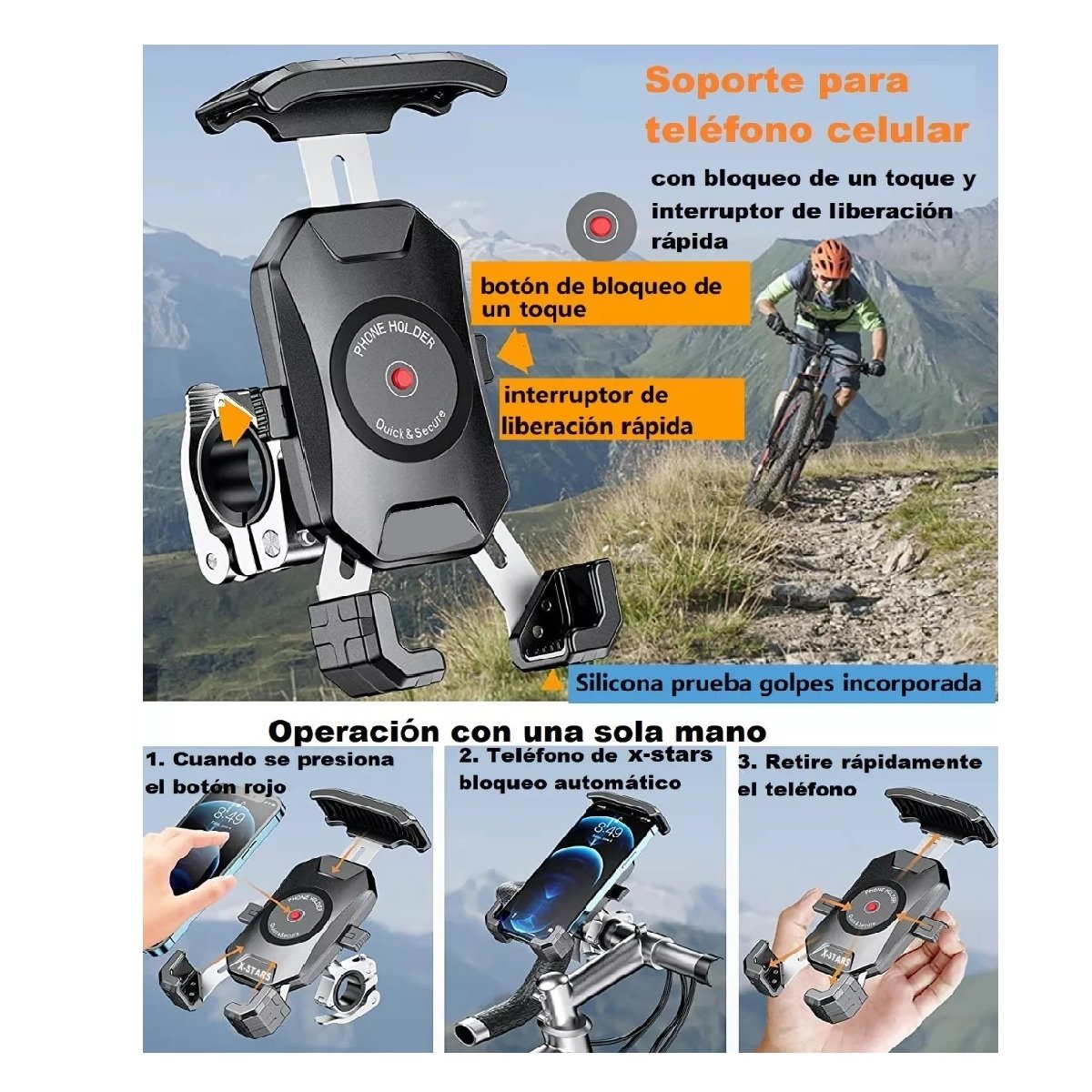 Soporte para celular para moto y de bicicleta motocicleta super seguro 4 -  7