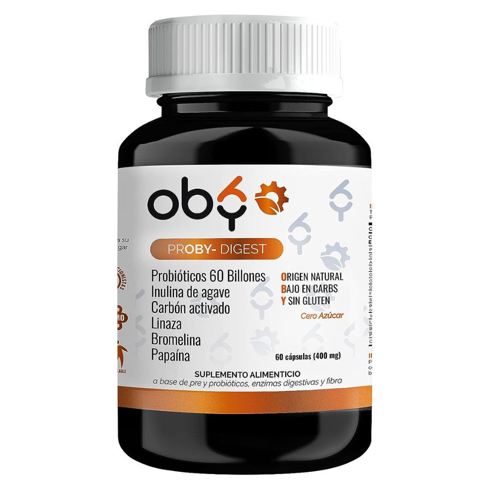 OBY Proby Digest Probióticos 60 Billones, Prebióticos, Inulina de Agave, Enzimas Digestivas y Carbón Activado | 60 Cápsulas para 60 Días | Probioticos Hombre y Mujer