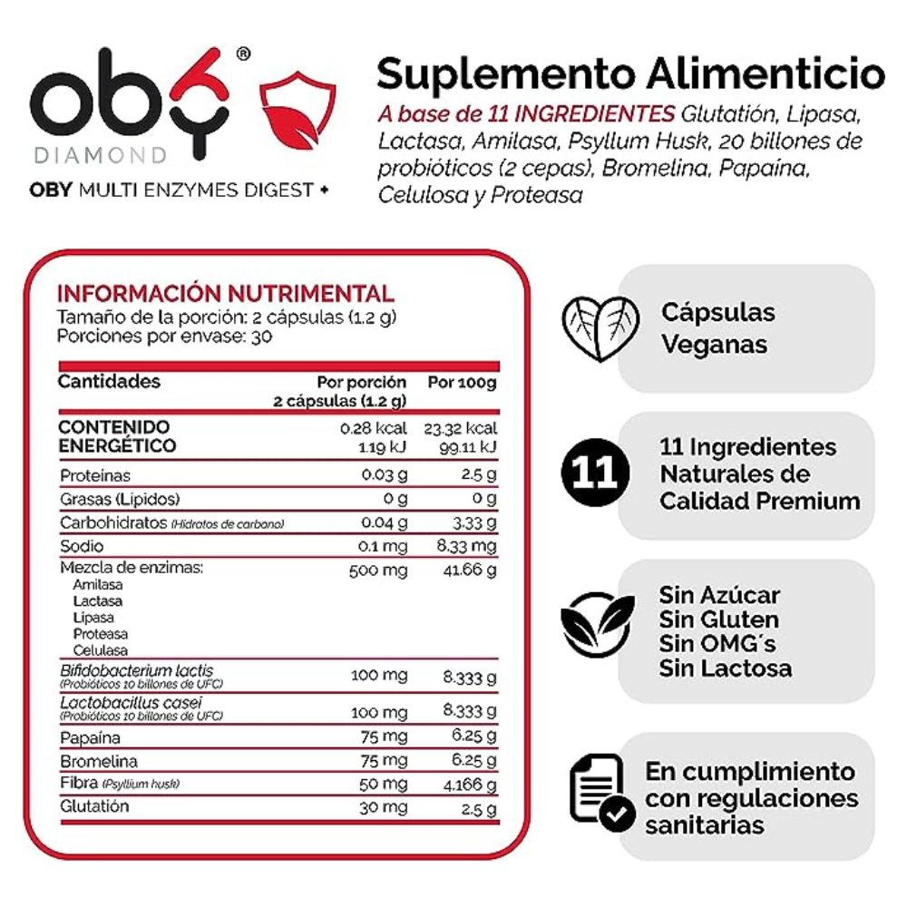 Suplemento Alimenticio Multi Enzimas Digestivas - Con Probioticos | Glutatión y Digestión