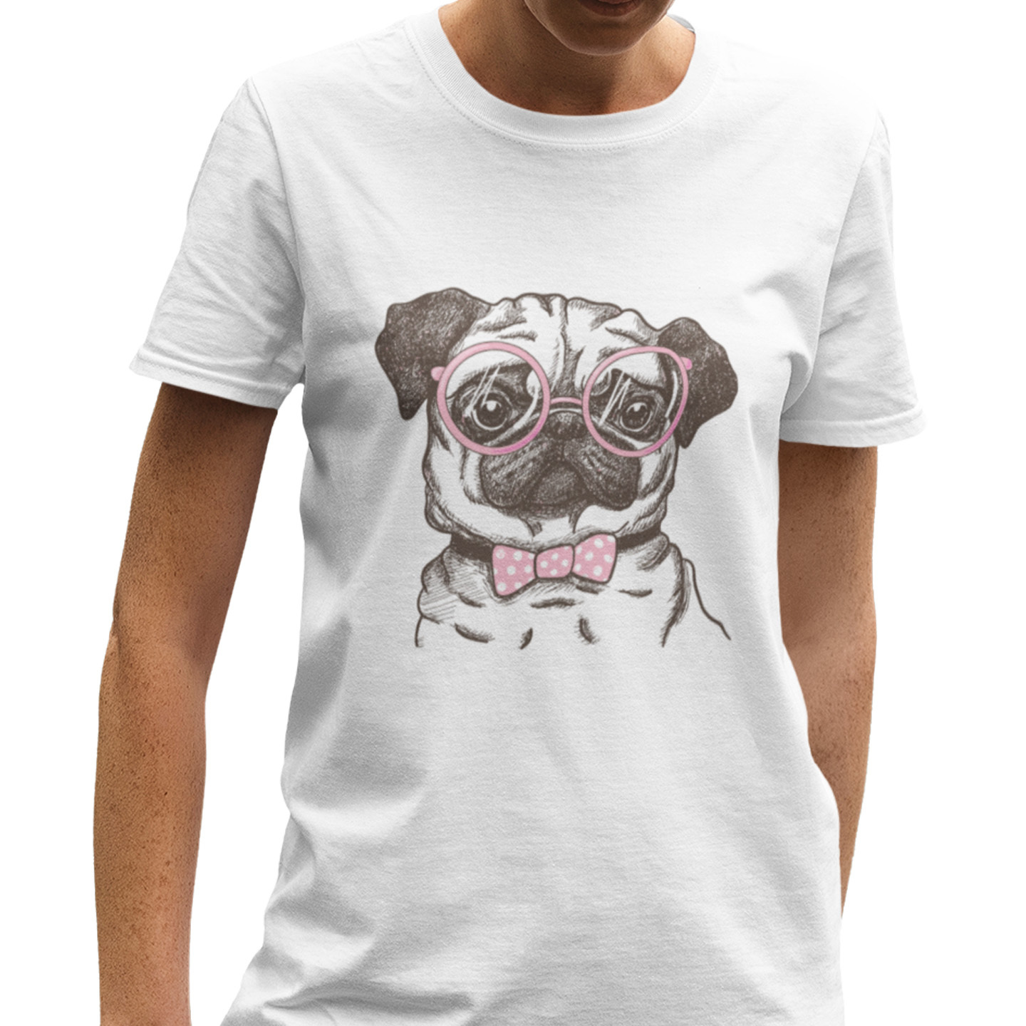 Playera Caballero, Dama y Niño Perrito Pug con Lentes Mascota Pet Animales
