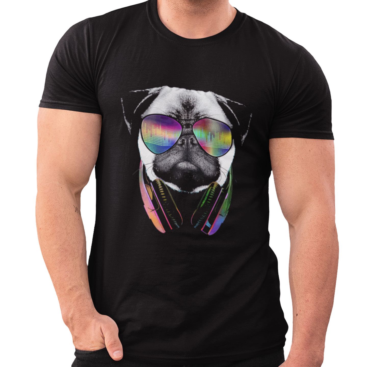 Playera Dama y Caballero Perrito Pug con Audifonos Mascota Pet