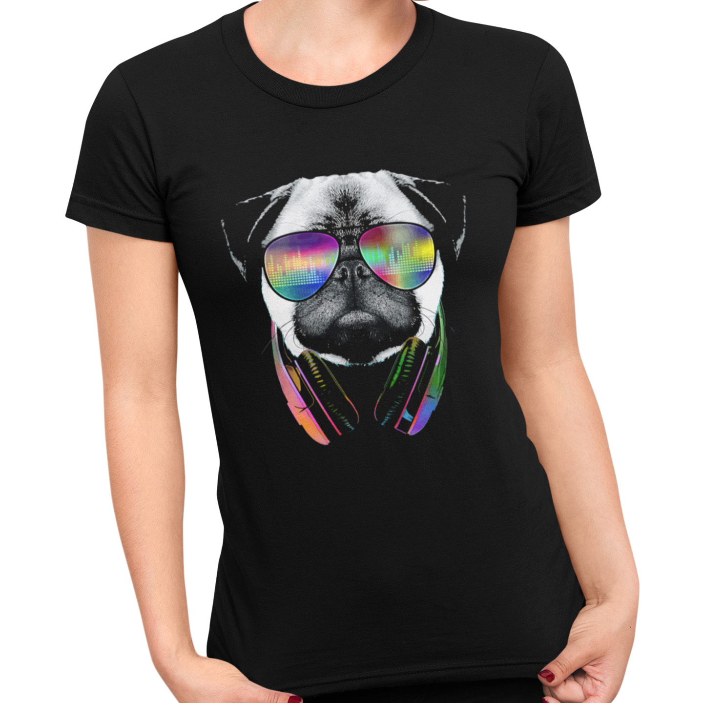 Playera Dama y Caballero Perrito Pug con Audifonos Mascota Pet