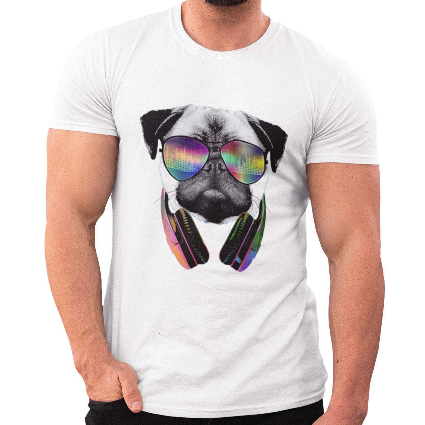Playera Dama y Caballero Perrito Pug con Audifonos Mascota Pet