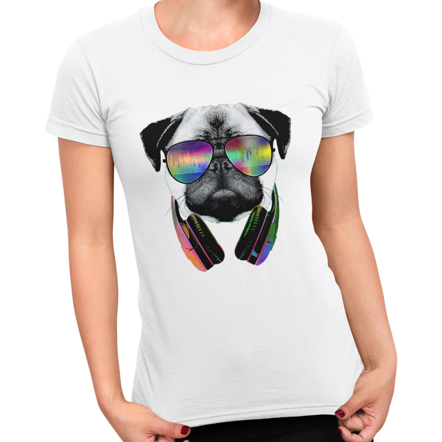 Playera Dama y Caballero Perrito Pug con Audifonos Mascota Pet