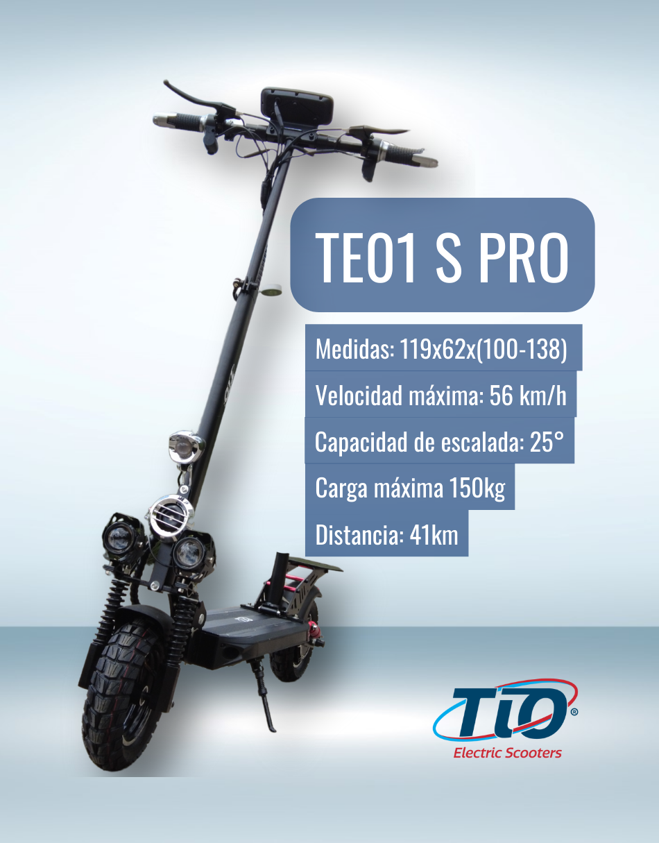 Scooter Eléctrico TIO T01S Pro 56km/h Patín Eléctrico Adulto Plegable con Asiento Removible