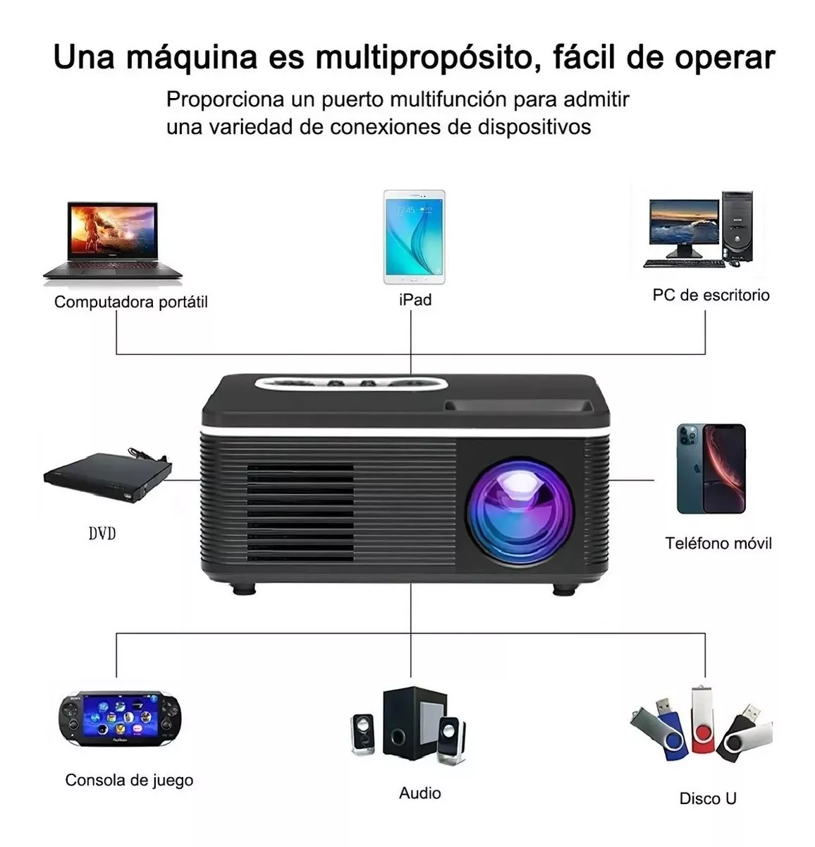 Proyector Profesional Portátil Led Hd 1080p Multipuerto 110v negro