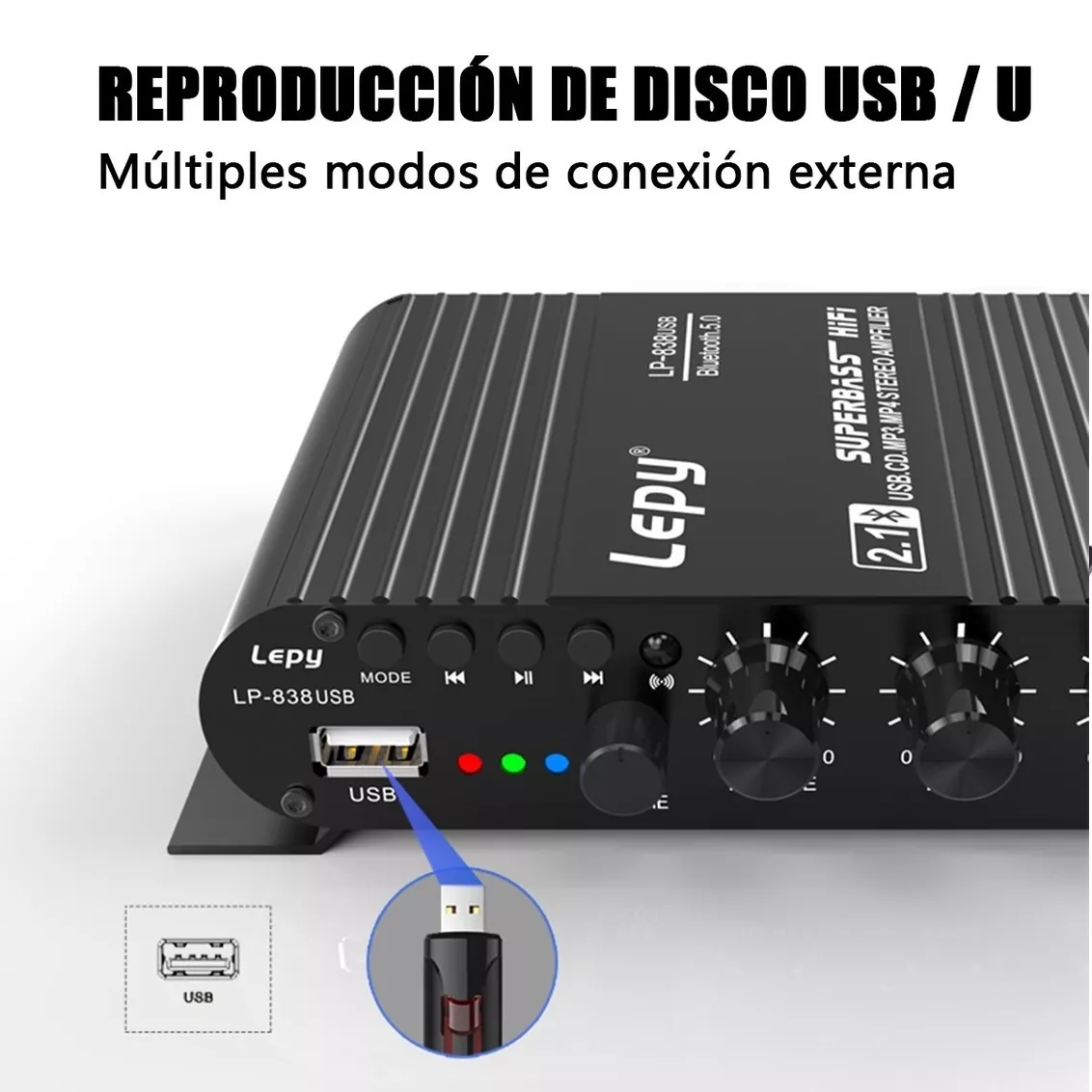 Amplificador 2.1 Hifi Stereo Subwoofer Con Bluetooth/ Remoto Negro