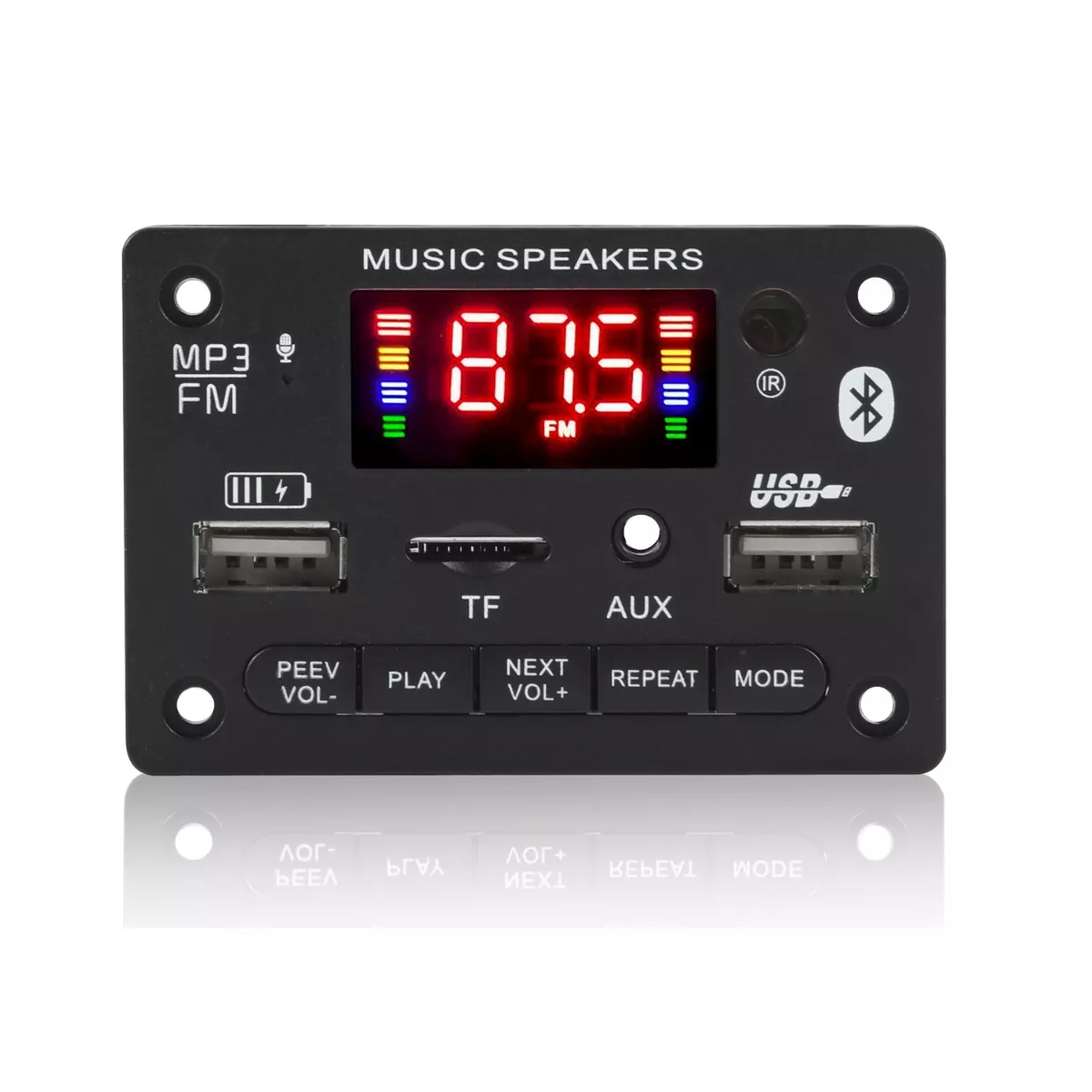 Modulo Rep Audio Bluetooth Mp3 Usb Aux Fm Microfono 5 voltios Negro