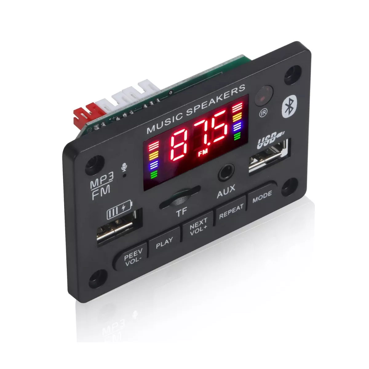 Modulo Rep Audio Bluetooth Mp3 Usb Aux Fm Microfono 5 voltios Negro