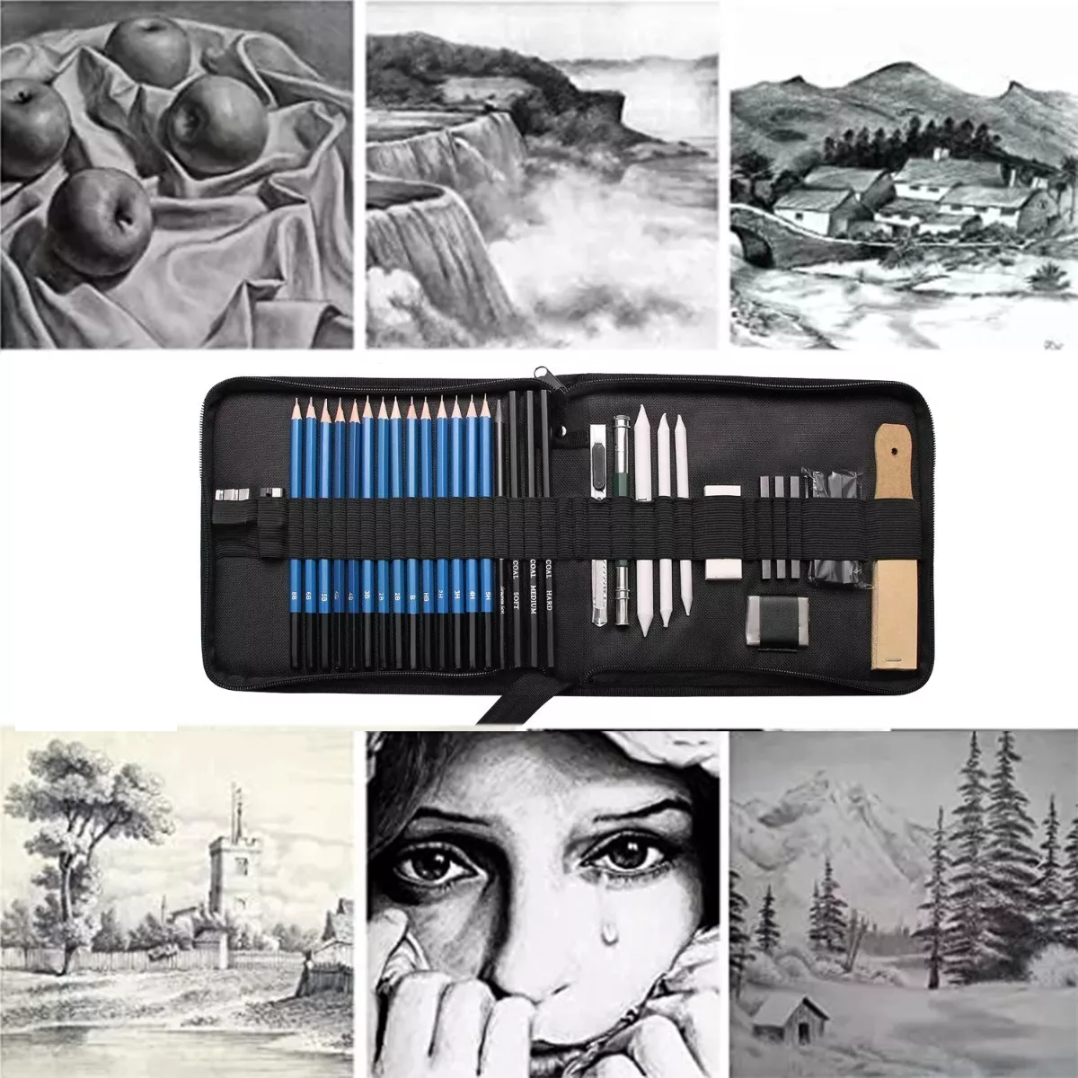 Kit 35 Piezas Profesional De Dibujo Con Lápices Hb 