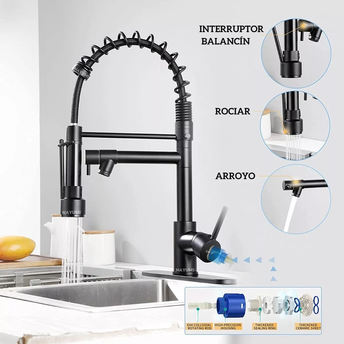 Grifo Monomando Fregadero Llave Mezcladora Tarja Cocina Negro